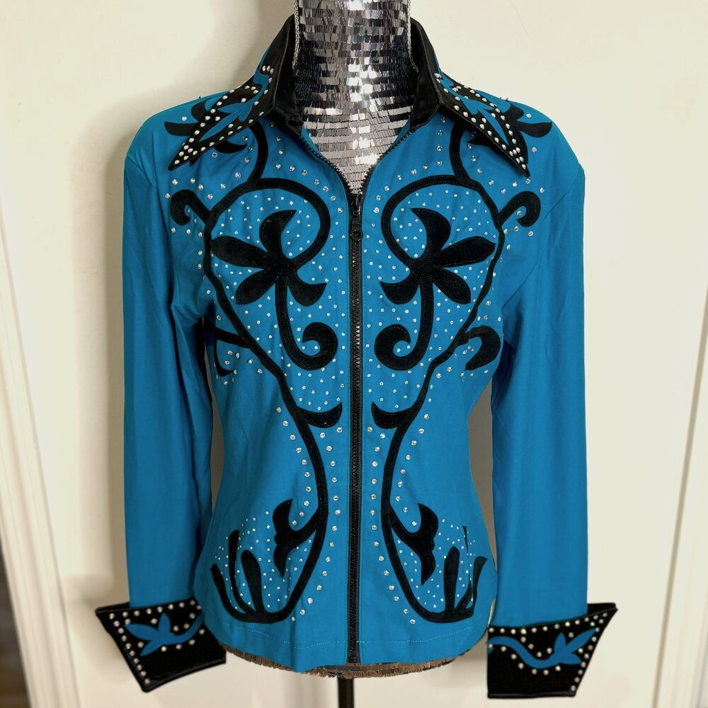 HEARTLAND Western Equestrian Show Shirt, Blue & Black, Sz XL, NWOT, $68